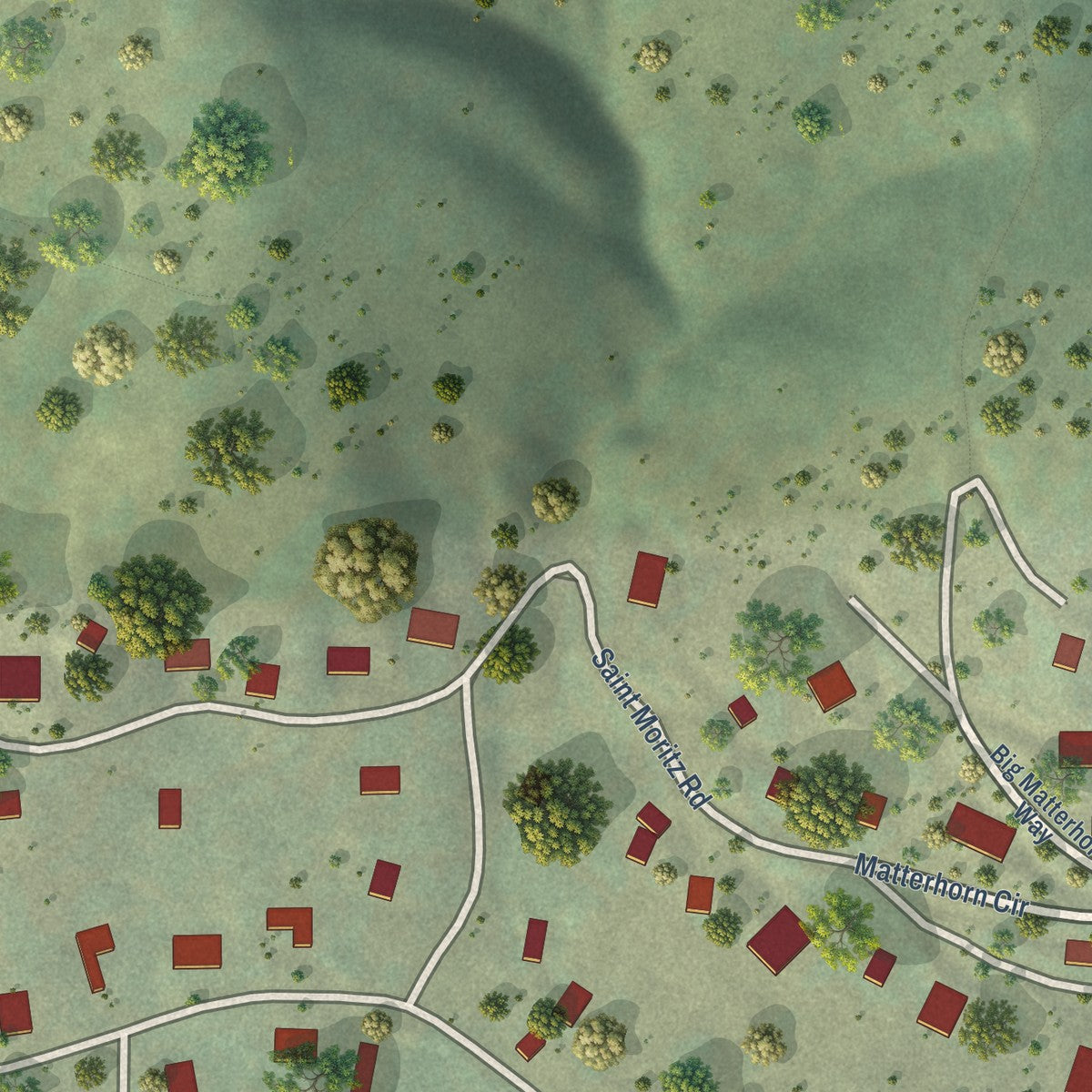 Close-up of the map of Interlaken, Utah print showing street and building detail