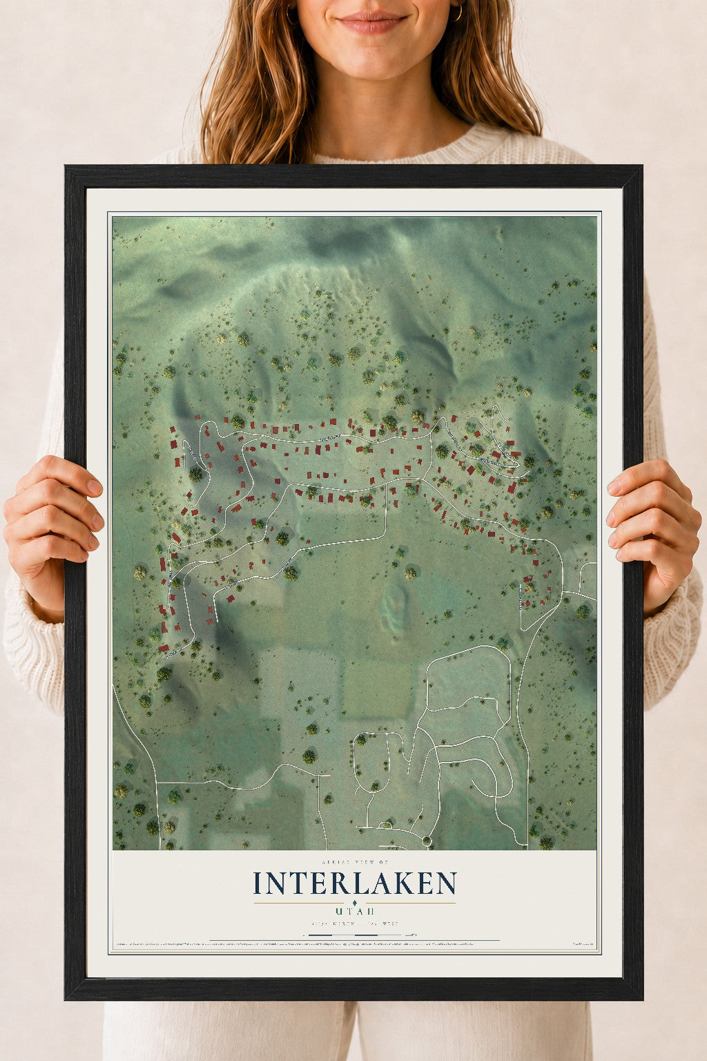 Map of Interlaken, Utah, 18 x 24 inch print in a black wood frame