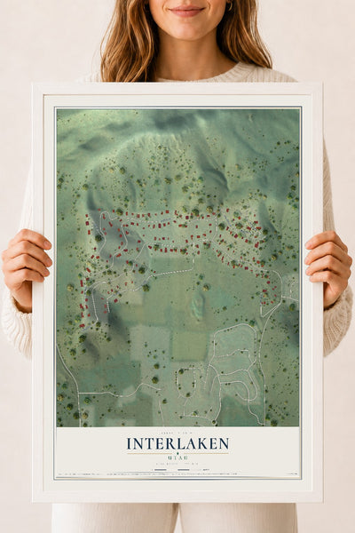 Map of Interlaken, Utah, 18 x 24 inch print in a white wood frame