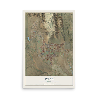 Map of Ivins, Utah, 12 x 18 inch unframed archival matte print