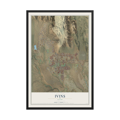 Map of Ivins, Utah, 12 x 18 inch print in a black wood frame