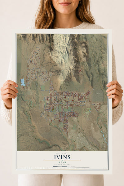 Map of Ivins, Utah, 18 x 24 inch unframed archival matte print