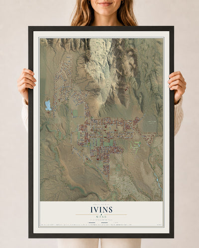Map of Ivins, Utah, 24 x 36 inch print in a black wood frame