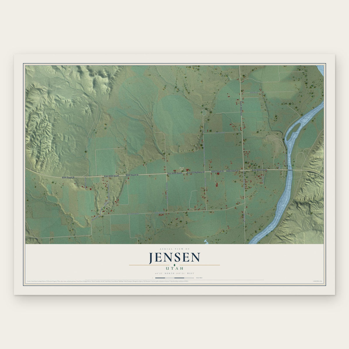 Jensen, Utah map print, the full design