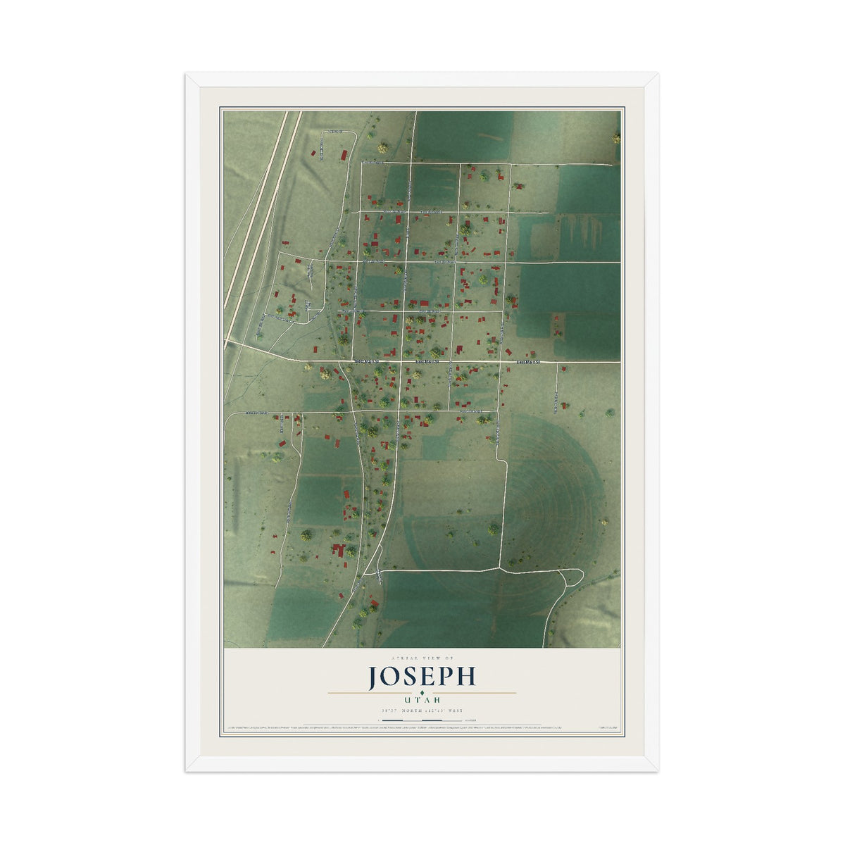 Map of Joseph, Utah, 12 x 18 inch print in a white wood frame