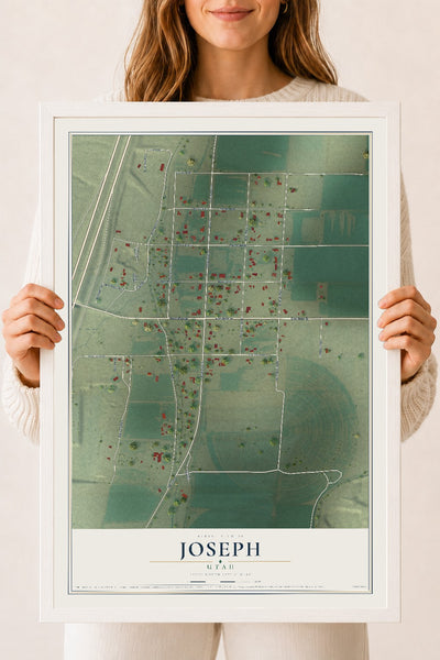 Map of Joseph, Utah, 18 x 24 inch print in a white wood frame