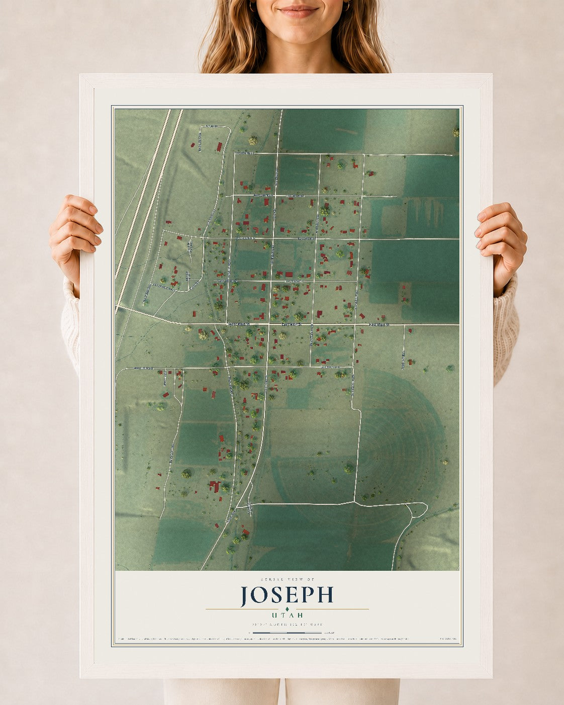 Map of Joseph, Utah, 24 x 36 inch print in a white wood frame