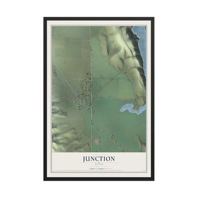 Map of Junction, Utah, 12 x 18 inch print in a black wood frame