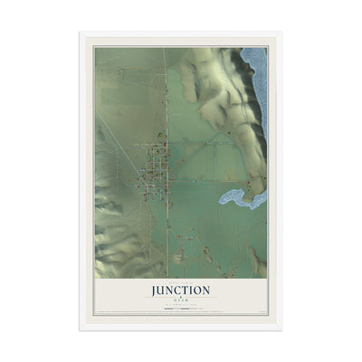 Map of Junction, Utah, 12 x 18 inch print in a white wood frame