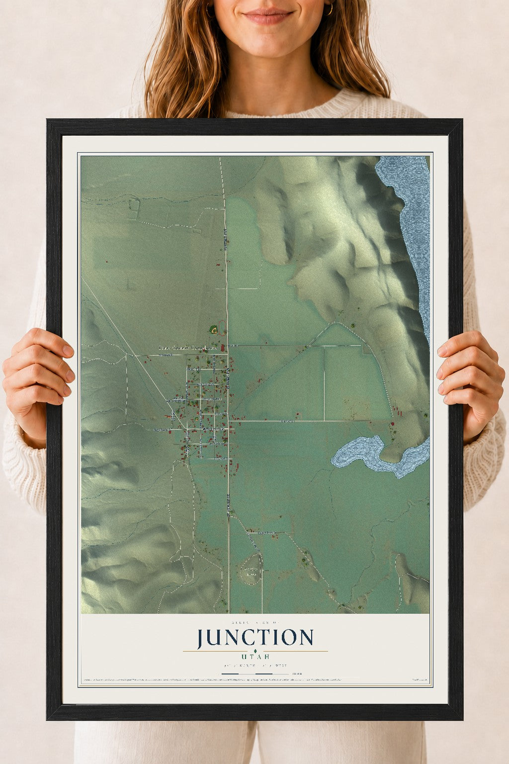 Map of Junction, Utah, 18 x 24 inch print in a black wood frame