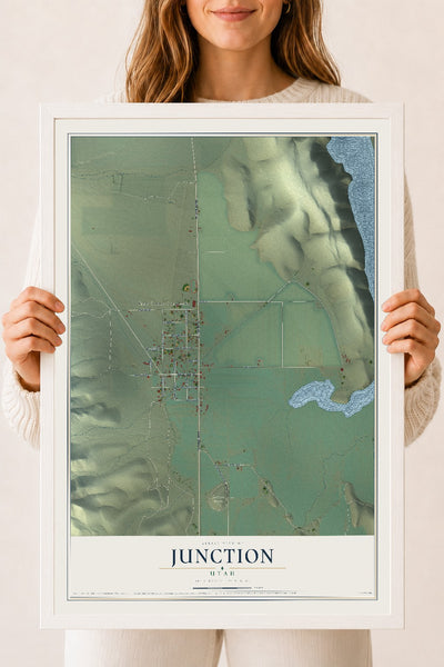 Map of Junction, Utah, 18 x 24 inch print in a white wood frame