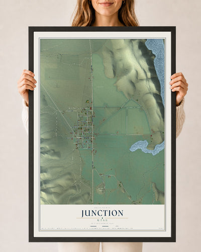 Map of Junction, Utah, 24 x 36 inch print in a black wood frame