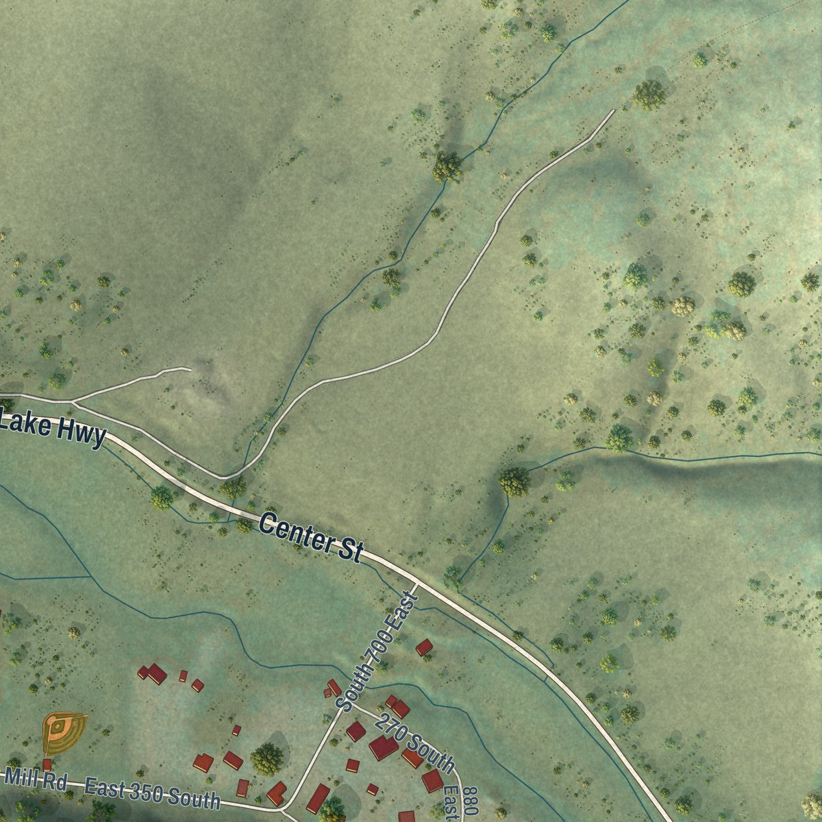 Second close-up of the map of Kamas, Utah print showing more streets and buildings