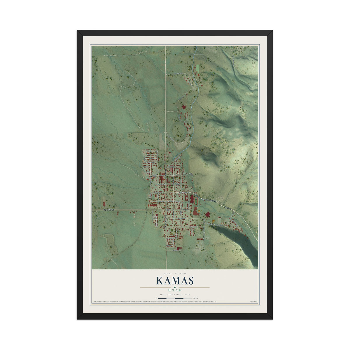 Map of Kamas, Utah, 12 x 18 inch print in a black wood frame