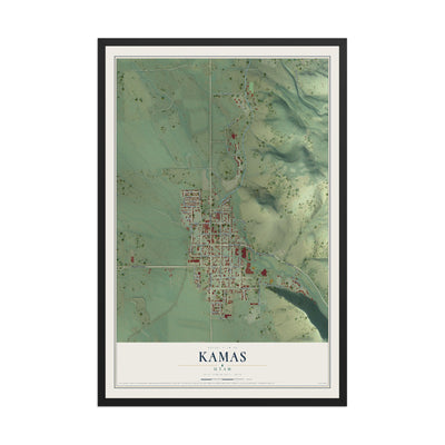 Map of Kamas, Utah, 12 x 18 inch print in a black wood frame