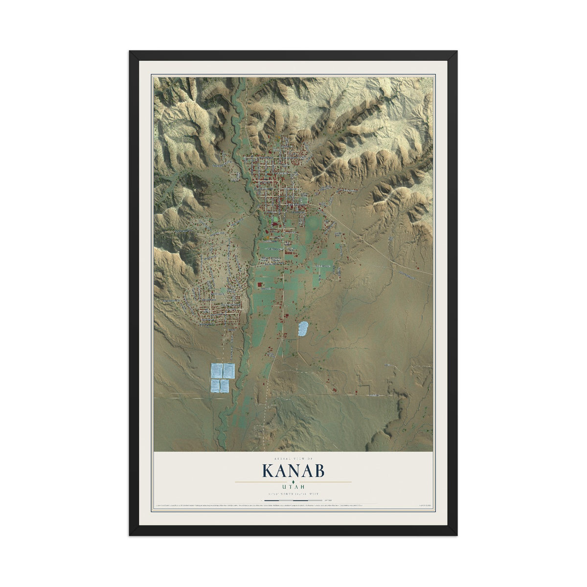 Map of Kanab, Utah, 12 x 18 inch print in a black wood frame