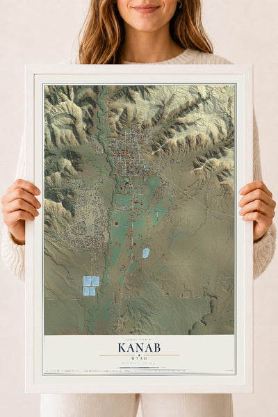 Map of Kanab, Utah, 18 x 24 inch print in a white wood frame