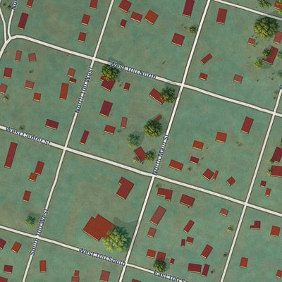 Second close-up of the map of Kanarraville, Utah print showing more streets and buildings