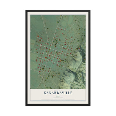 Map of Kanarraville, Utah, 12 x 18 inch print in a black wood frame