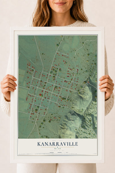 Map of Kanarraville, Utah, 18 x 24 inch print in a white wood frame
