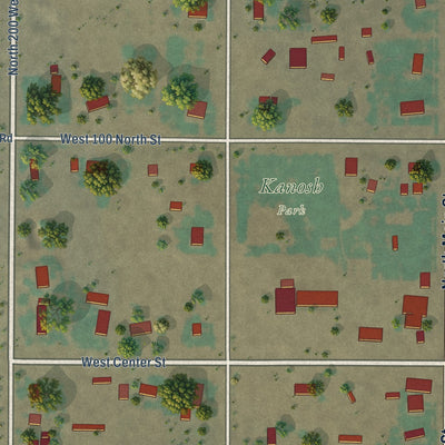 Second close-up of the map of Kanosh, Utah print showing more streets and buildings