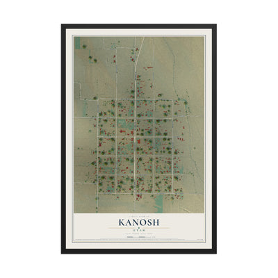 Map of Kanosh, Utah, 12 x 18 inch print in a black wood frame