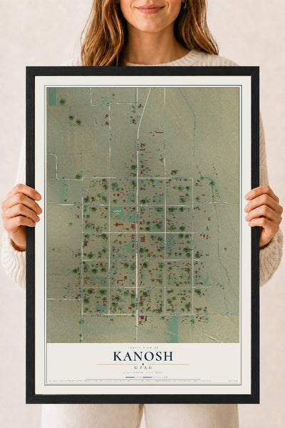 Map of Kanosh, Utah, 18 x 24 inch print in a black wood frame
