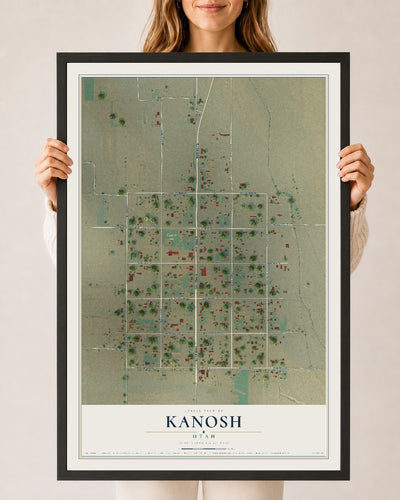 Map of Kanosh, Utah, 24 x 36 inch print in a black wood frame