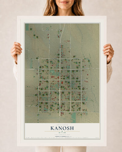 Map of Kanosh, Utah, 24 x 36 inch print in a white wood frame