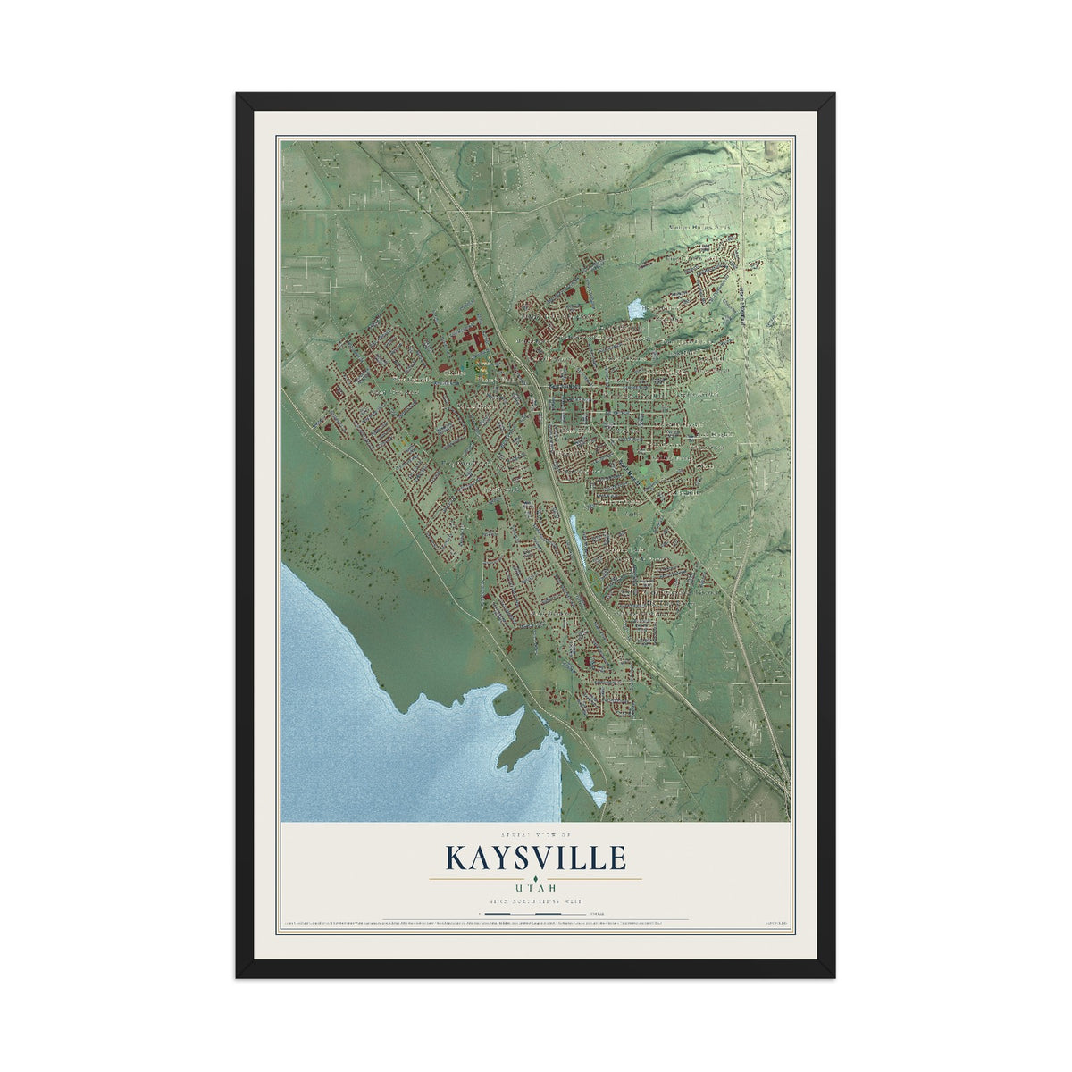 Map of Kaysville, Utah, 12 x 18 inch print in a black wood frame