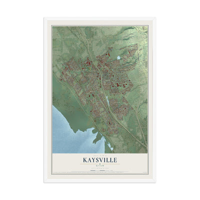 Map of Kaysville, Utah, 12 x 18 inch print in a white wood frame