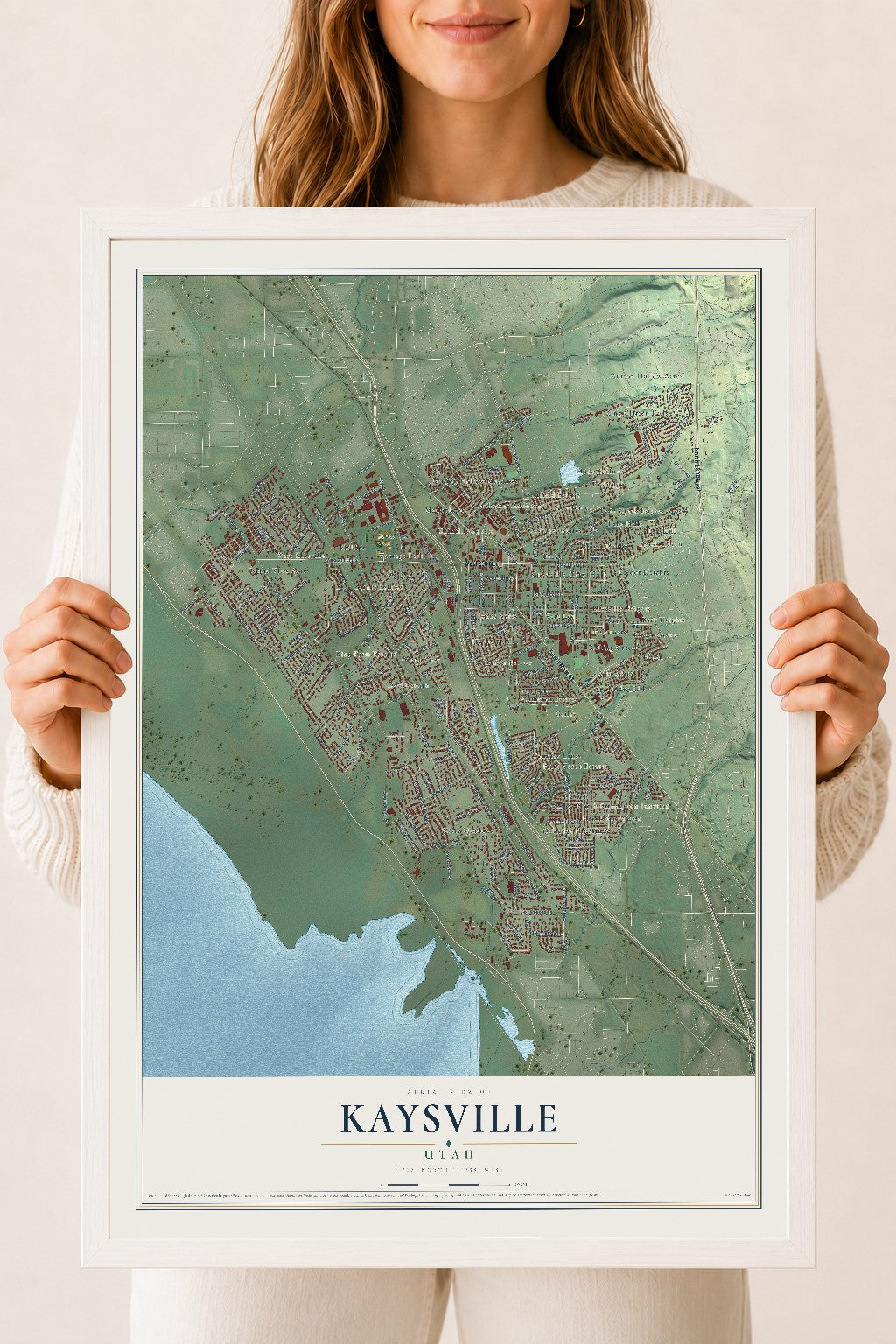 Map of Kaysville, Utah, 18 x 24 inch print in a white wood frame