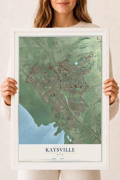 Map of Kaysville, Utah, 18 x 24 inch print in a white wood frame