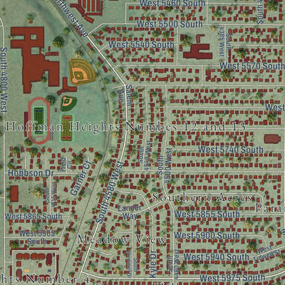 Second close-up of the map of Kearns, Utah print showing more streets and buildings