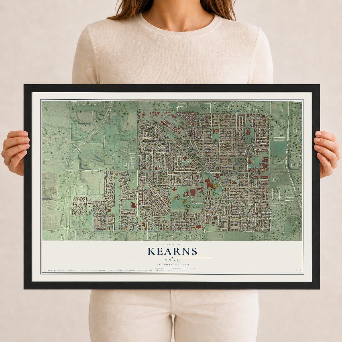 Map of Kearns, Utah, 12 x 18 inch print in a black wood frame