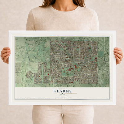 Map of Kearns, Utah, 12 x 18 inch print in a white wood frame