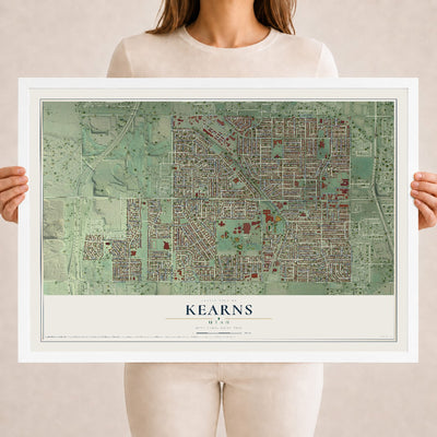 Map of Kearns, Utah, 18 x 24 inch print in a white wood frame