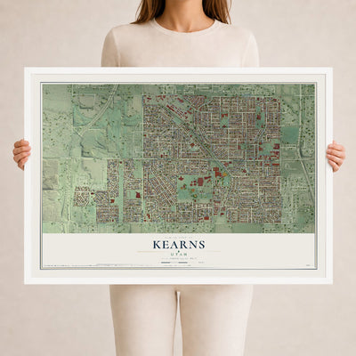 Map of Kearns, Utah, 24 x 36 inch print in a white wood frame