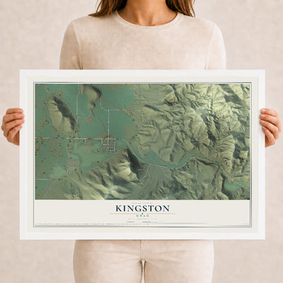 Map of Kingston, Utah, 12 x 18 inch print in a white wood frame