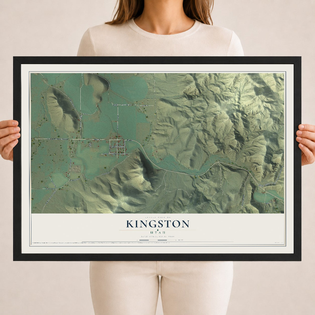 Map of Kingston, Utah, 18 x 24 inch print in a black wood frame