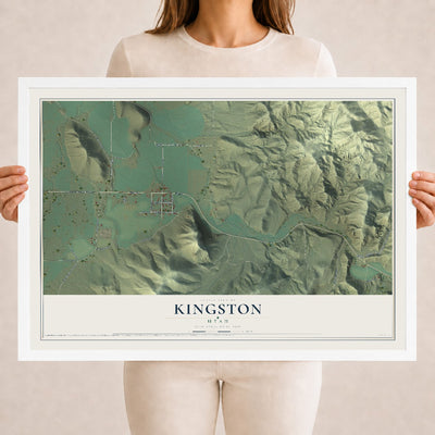 Map of Kingston, Utah, 18 x 24 inch print in a white wood frame