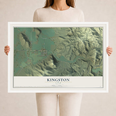 Map of Kingston, Utah, 24 x 36 inch print in a white wood frame