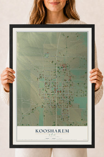 Map of Koosharem, Utah, 18 x 24 inch print in a black wood frame