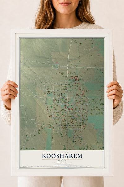 Map of Koosharem, Utah, 18 x 24 inch print in a white wood frame