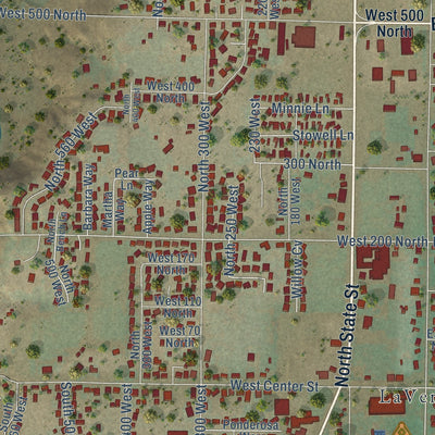 Close-up of the map of La Verkin, Utah print showing street and building detail