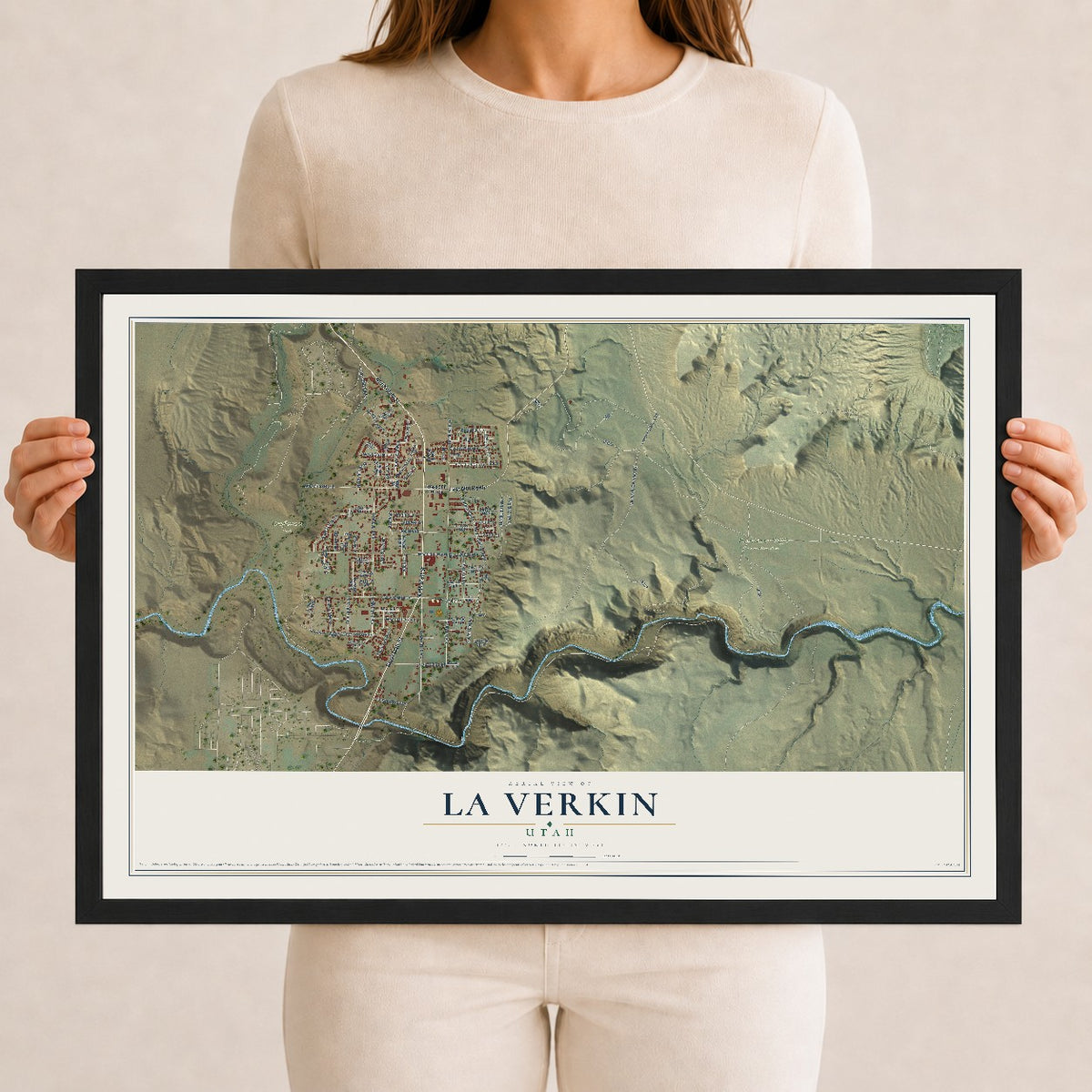 Map of La Verkin, Utah, 12 x 18 inch print in a black wood frame