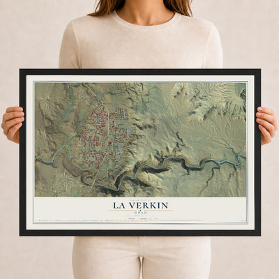 Map of La Verkin, Utah, 12 x 18 inch print in a black wood frame