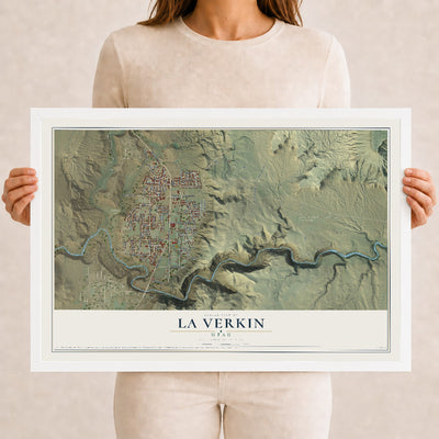 Map of La Verkin, Utah, 12 x 18 inch print in a white wood frame