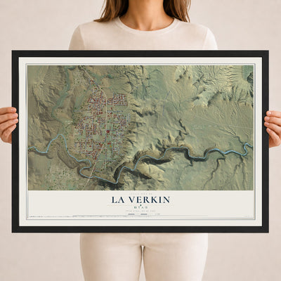 Map of La Verkin, Utah, 18 x 24 inch print in a black wood frame