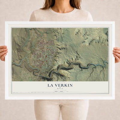 Map of La Verkin, Utah, 18 x 24 inch print in a white wood frame